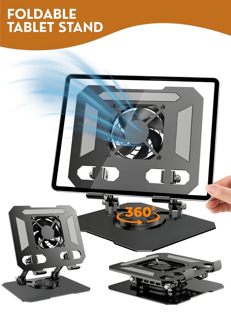 360° Rotating iPad Stand & Tablet Stand with Cooling Fan, Adjustable Foldable Metal Tablet Holder & Phone Stand for iPad Pro/Air/Mini, iPhone 16 Pro Max, Galaxy Tab & 12.9 Inch Tablets, Desk Stand for Drawing, Gaming & Office - Image 1