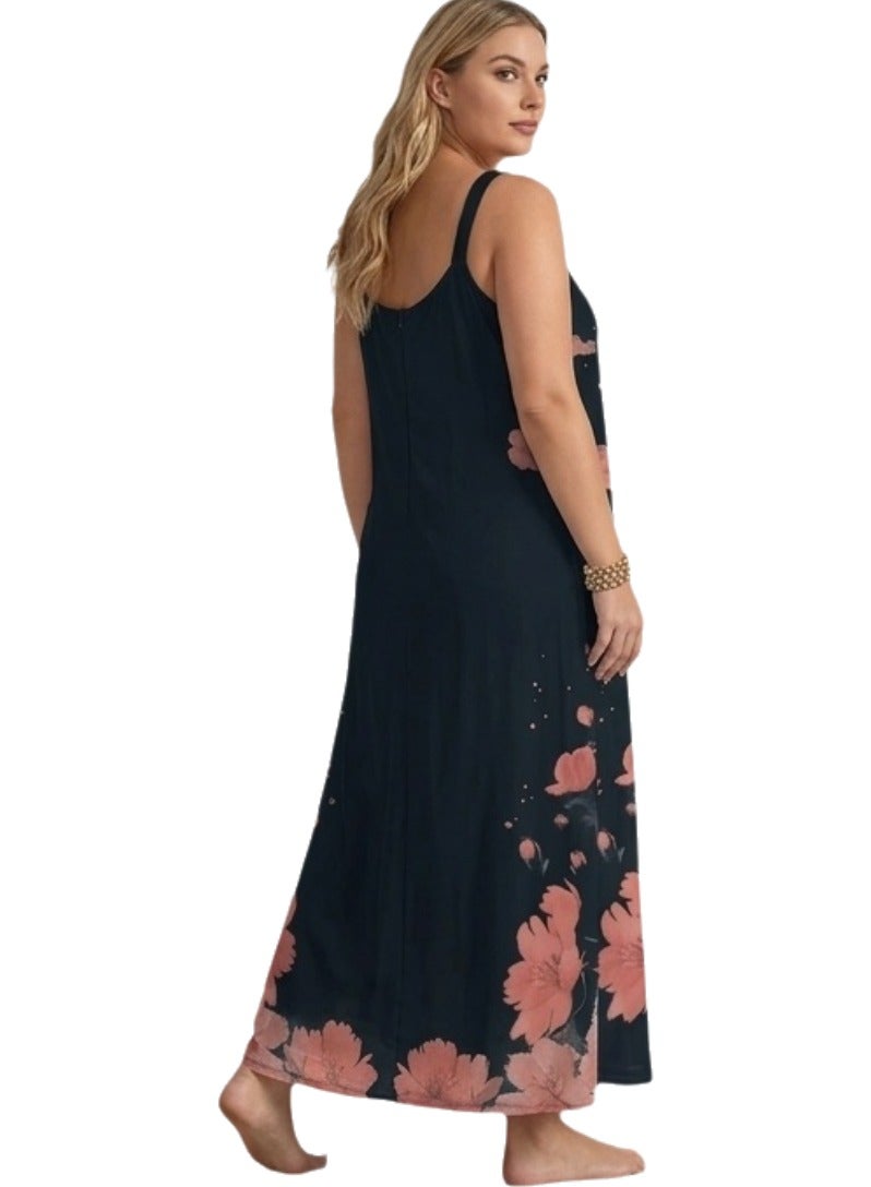 Women's Sleeveless Maxi Dress with Artistic White Cat & Floral Print - Casual Summer Long Dress - Up to 70 KG - Image 5