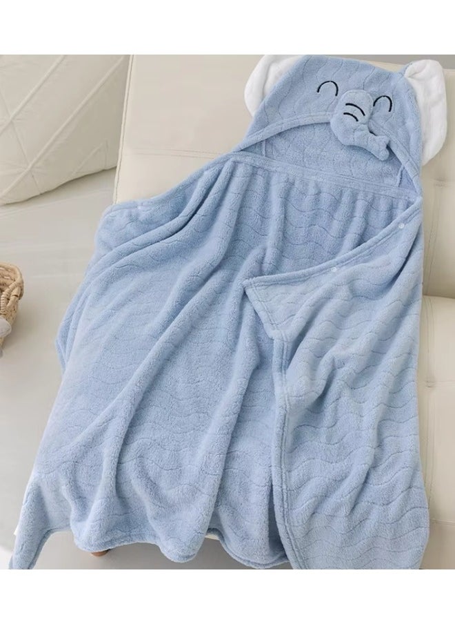 oldlaiben Hooded Baby Towels,Absorbent Large Baby Towel,Soft Premium Coral Fleece Bath Towel,Ultra Absorbent For Baby Cozy And Warm-Bath Essential For Newborn,Infant And Toddler 80*120cm(Blue)  - Image 2