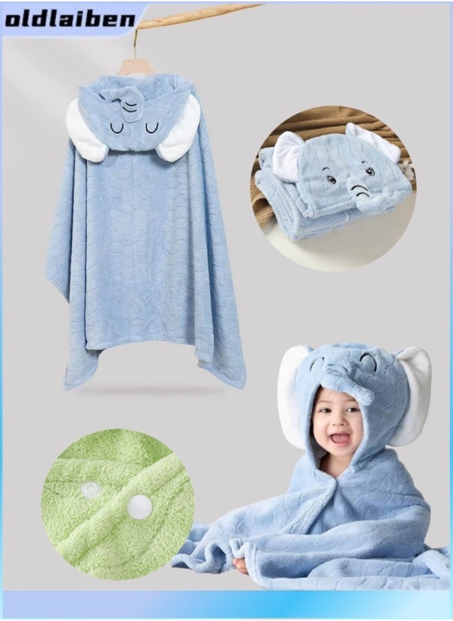 oldlaiben Hooded Baby Towels,Absorbent Large Baby Towel,Soft Premium Coral Fleece Bath Towel,Ultra Absorbent For Baby Cozy And Warm-Bath Essential For Newborn,Infant And Toddler 80*120cm(Blue)  - Image 1