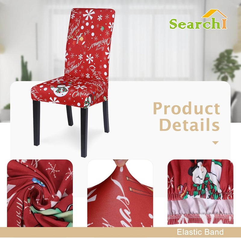 SearchI Christmas Chair Covers Set of 6 Stretch Xmas Kitchen Chair Cover Removable Washable Holiday Parsons Chair Slipcovers for Dining Room Christmas Decoration CeremonySnowmanSnowflake - Image 3