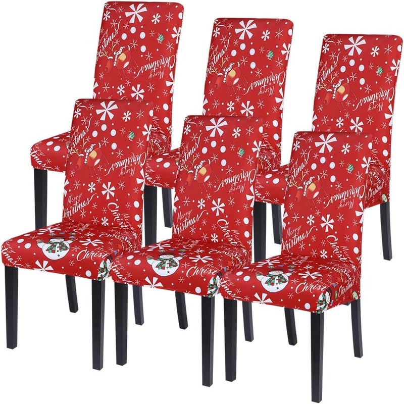 SearchI Christmas Chair Covers Set of 6 Stretch Xmas Kitchen Chair Cover Removable Washable Holiday Parsons Chair Slipcovers for Dining Room Christmas Decoration CeremonySnowmanSnowflake - Image 1