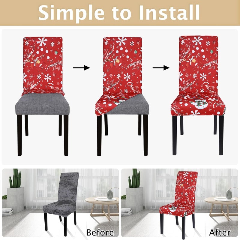 SearchI Christmas Chair Covers Set of 6 Stretch Xmas Kitchen Chair Cover Removable Washable Holiday Parsons Chair Slipcovers for Dining Room Christmas Decoration CeremonySnowmanSnowflake - Image 4