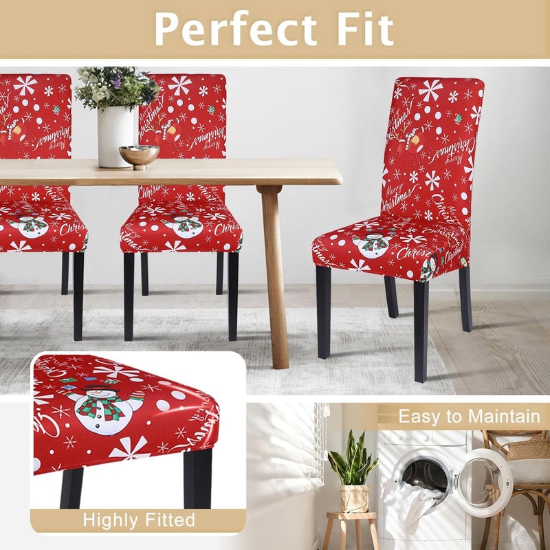 SearchI Christmas Chair Covers Set of 6 Stretch Xmas Kitchen Chair Cover Removable Washable Holiday Parsons Chair Slipcovers for Dining Room Christmas Decoration CeremonySnowmanSnowflake - Image 5