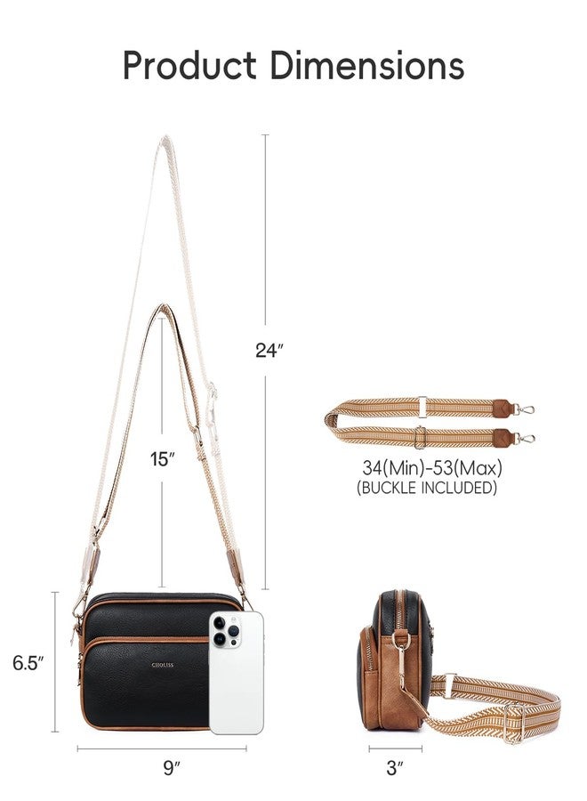 CHOLISS Small Purses for Women, Travel Purses Anti Theft Crossbody Bags for Women, Vegan Leather with Adjustable Wide Guitar Strap, Black&Brown - Image 5