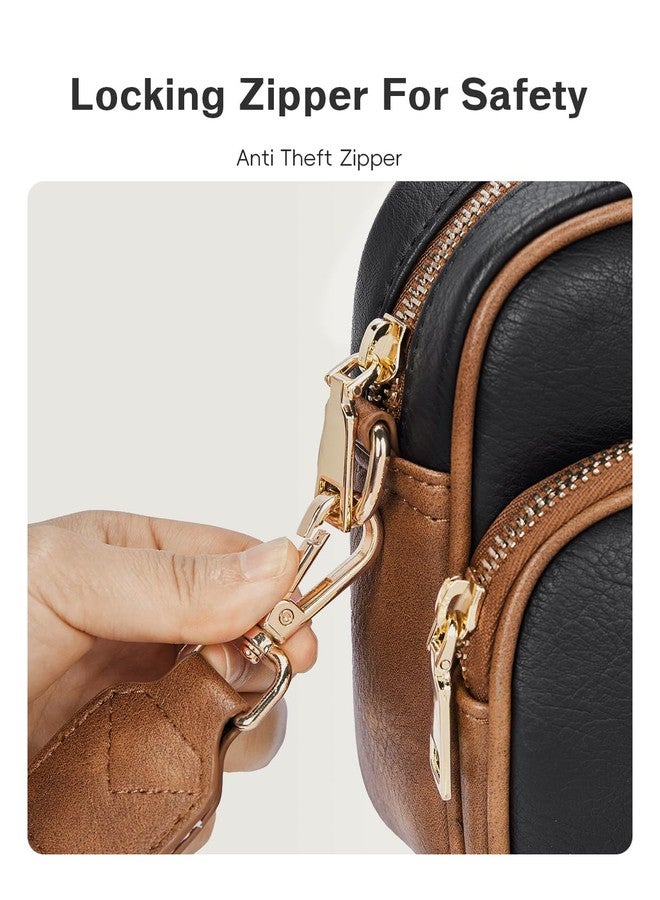 CHOLISS Small Purses for Women, Travel Purses Anti Theft Crossbody Bags for Women, Vegan Leather with Adjustable Wide Guitar Strap, Black&Brown - Image 3