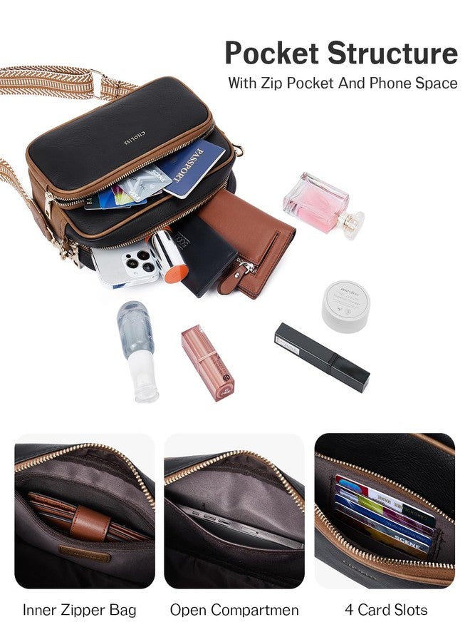 CHOLISS Small Purses for Women, Travel Purses Anti Theft Crossbody Bags for Women, Vegan Leather with Adjustable Wide Guitar Strap, Black&Brown - Image 4