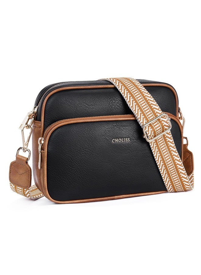 CHOLISS Small Purses for Women, Travel Purses Anti Theft Crossbody Bags for Women, Vegan Leather with Adjustable Wide Guitar Strap, Black&Brown - Image 1