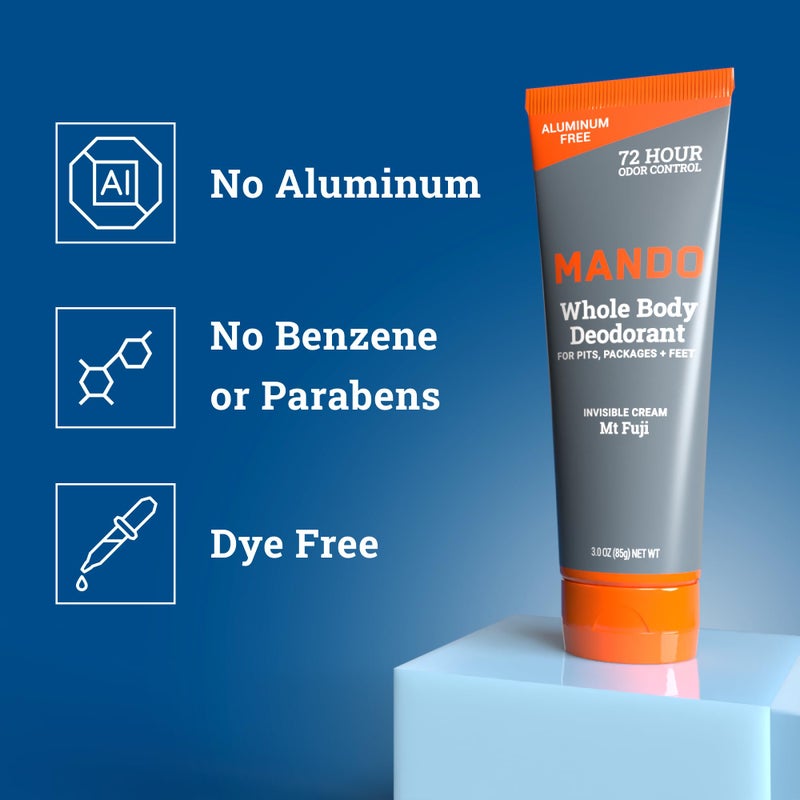 Mando Whole Body Deodorant For Men - Invisible Cream - 72 Hour Odor Control - Aluminum Free, Baking Soda Free, Skin Safe - 3 Ounce Tube (Pack of 2) - Bourbon Leather and Mount Fuji - Image 3