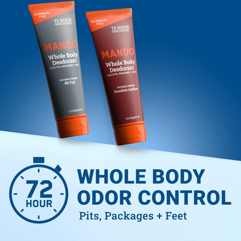 Mando Whole Body Deodorant For Men - Invisible Cream - 72 Hour Odor Control - Aluminum Free, Baking Soda Free, Skin Safe - 3 Ounce Tube (Pack of 2) - Bourbon Leather and Mount Fuji - Image 2