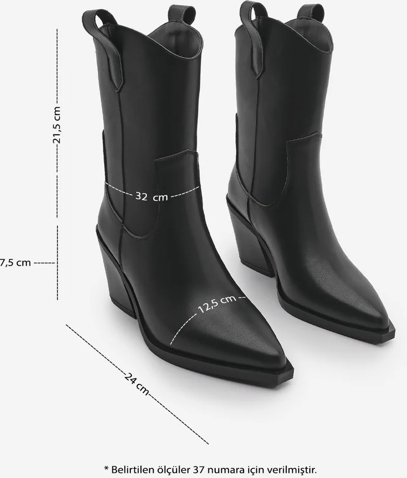 مارجين Women's Thick Heel Pointed Toe Western Boots Legor