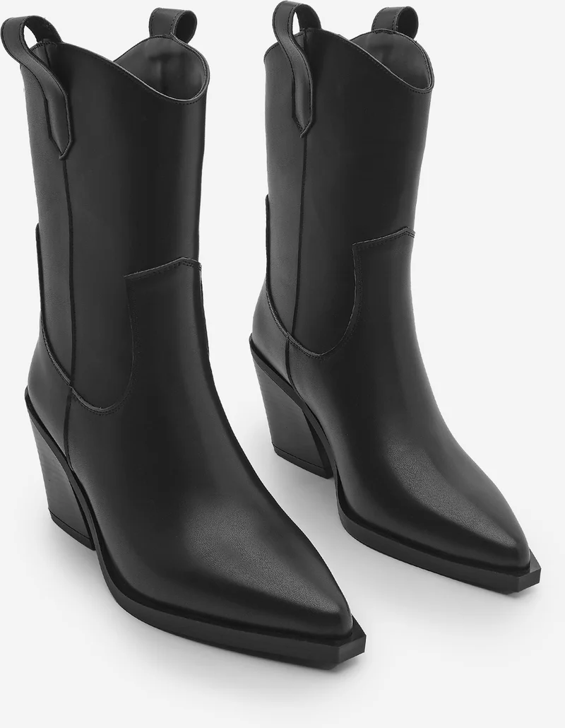 مارجين Women's Thick Heel Pointed Toe Western Boots Legor