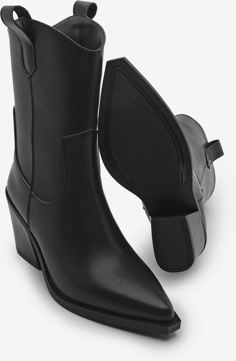 مارجين Women's Thick Heel Pointed Toe Western Boots Legor