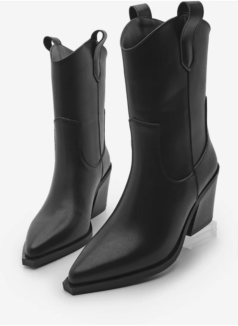 مارجين Women's Thick Heel Pointed Toe Western Boots Legor