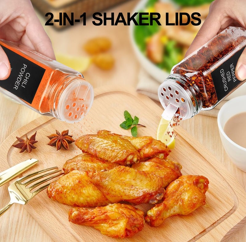 AISIPRIN 24 Pcs Glass Spice Jars with 398 Labels, 4oz Empty Square Spice Containers Seasoning Bottles - Shaker Lids, Funnel, Brush and Marker Included(Black Metal Caps) - Image 3