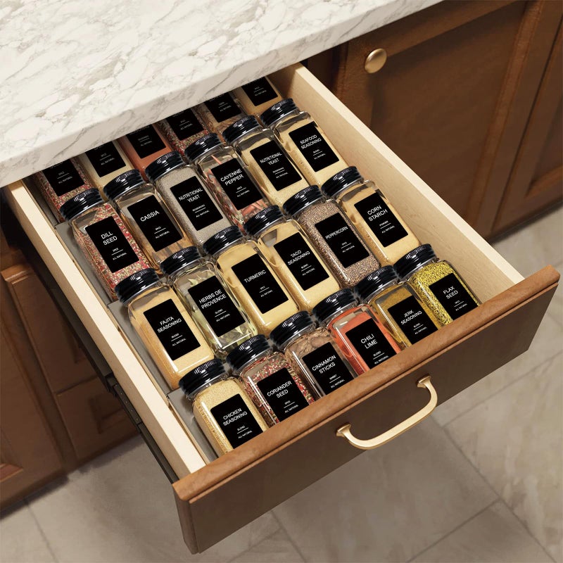 AISIPRIN 24 Pcs Glass Spice Jars with 398 Labels, 4oz Empty Square Spice Containers Seasoning Bottles - Shaker Lids, Funnel, Brush and Marker Included(Black Metal Caps) - Image 5