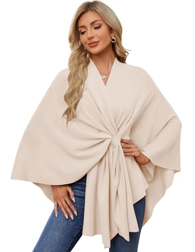 PULI Women's Elegant Shawl Wraps Soft Open Front Poncho Sweater for Spring Fall Winter beige - Image 1