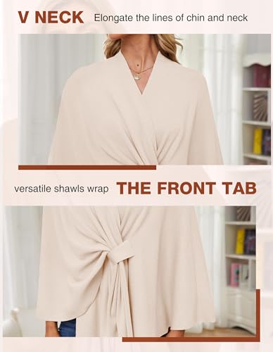 PULI Women's Elegant Shawl Wraps Soft Open Front Poncho Sweater for Spring Fall Winter beige - Image 4