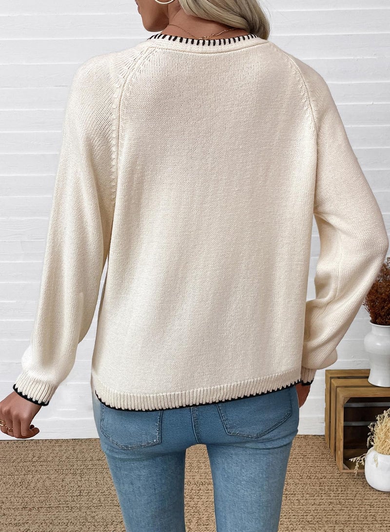 EVALESS Womens Cardigan Sweaters Trendy 2025 Fall Long Sleeve V Neck Lightweight Cardigans Chunky Winter Open Front Bow Tie Knit Sweater Outfits,Apricot X-Large - Image 3