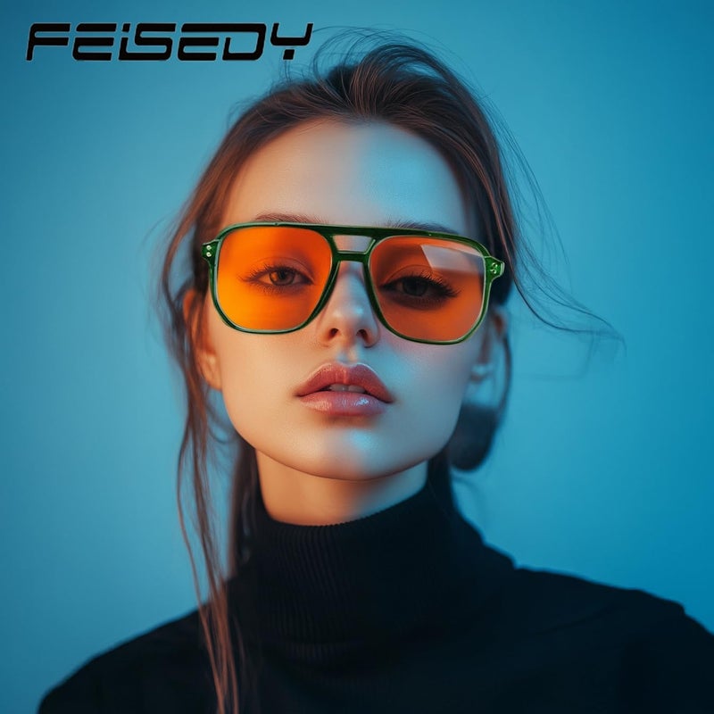 FEISEDY نظارات العنبر للحماية من الضوء الأزرق لألعاب الكمبيوتر مضادة لإجهاد العين نظارات النوم G2835 - Image 4