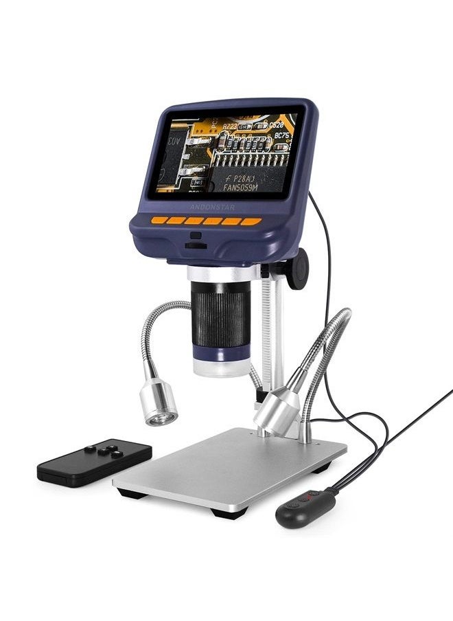 Andonstar - AD106S USB Digital Microscope with 4.3 inch LCD Screen, 200X for Circuit Board Soldering, Coin Microscope Camera with 8 Adjustable LED Lights, Metal Stand, Windows Compatible - Image 1