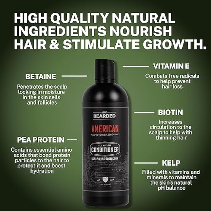 Live Bearded All-Natural Conditioner for Men - Promotes Hair Growth - Thinning and Hairloss - Deep Conditioning, Moisturizing | American Scent - Cedar, Vetiver, Bergamot - Image 4