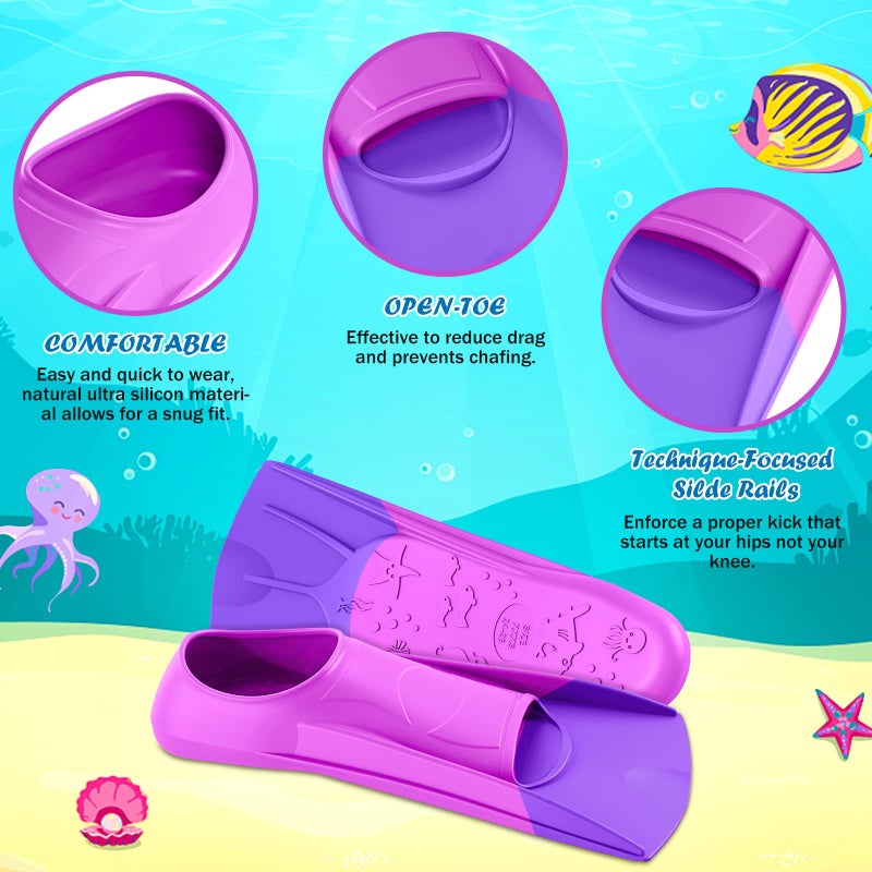 Gintenco Swim Fins, Kids Swim Training Fins for Lap Swimming, Travel Size Flippers with Mesh Bag, Silicone Swimming Fins for Kids Teens Adults Women Men - Image 2