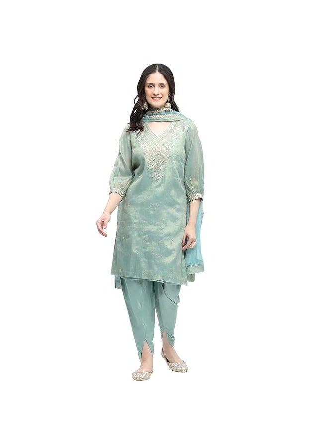 BIBA Women SILK  Straight Embroidered KURTA WITH PANT AND DUPATTA Set XL - Image 3