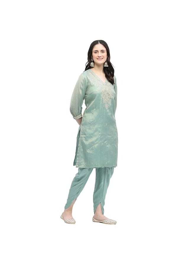 BIBA Women SILK  Straight Embroidered KURTA WITH PANT AND DUPATTA Set XL - Image 2