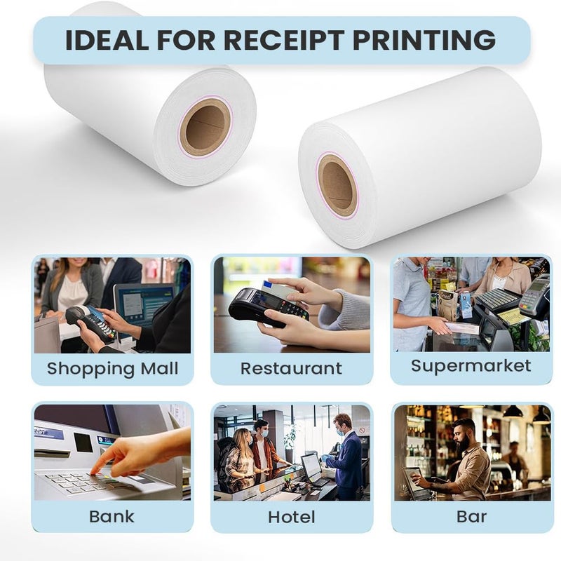 SEZNIK Non Sticky Thermal Paper Rolls, 57mm Width, 2 inch Thermal Paper for Mini Printer (White-57mm Width-Continuous Non Sticky Roll-Pack of 10) - Image 5