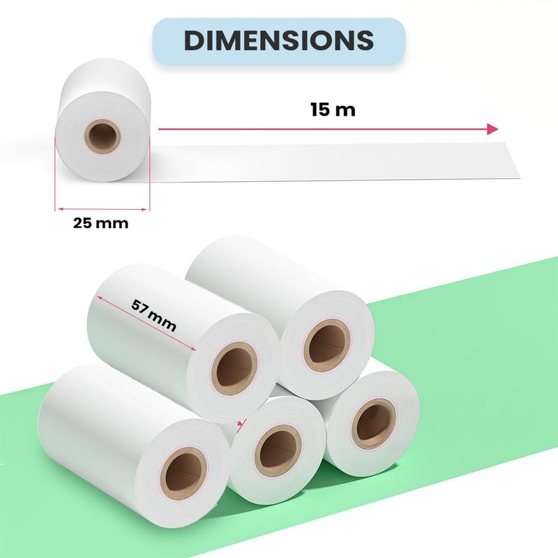SEZNIK Non Sticky Thermal Paper Rolls, 57mm Width, 2 inch Thermal Paper for Mini Printer (White-57mm Width-Continuous Non Sticky Roll-Pack of 10) - Image 2