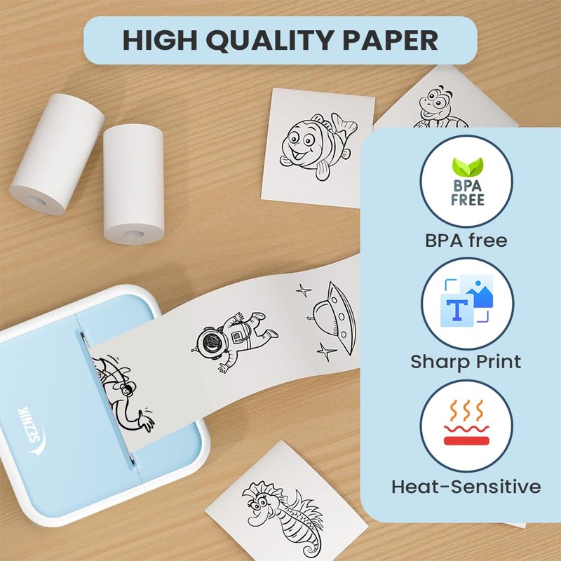 SEZNIK Non Sticky Thermal Paper Rolls, 57mm Width, 2 inch Thermal Paper for Mini Printer (White-57mm Width-Continuous Non Sticky Roll-Pack of 10) - Image 4