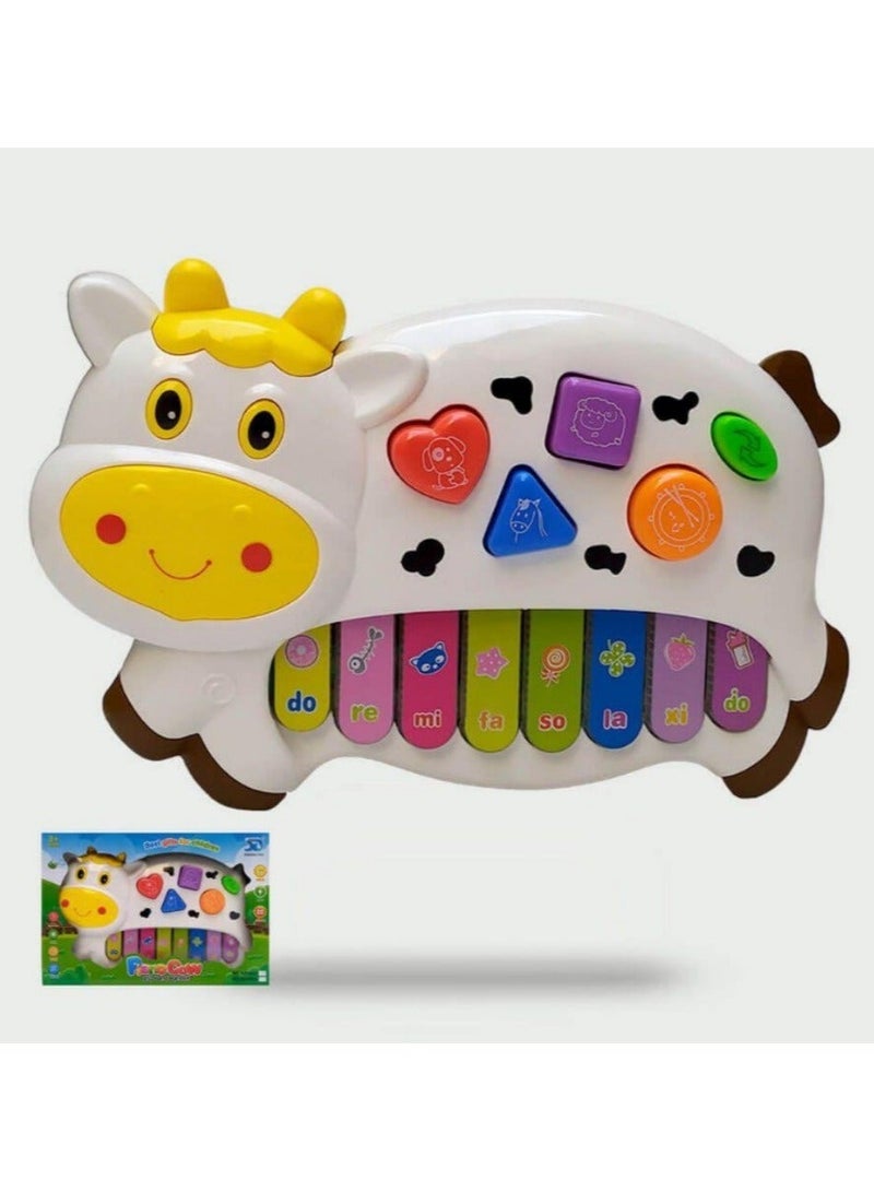 لعبه بيانو أطفال على شكل بقره مع مفاتيح موسيقى وتعليم النوتات، لعبه موسيقية تصدر أصوات حيوانات وأغاني مع اضواء، بيانو/اورج لعبه لتنمية السمع والتركيز وتعلم الألوان والأرقام، لعبه تعليمية للرضع والاطفال الصغار للبيت والحضانه وهديه للأطفال 3 سنين+ - Image 1