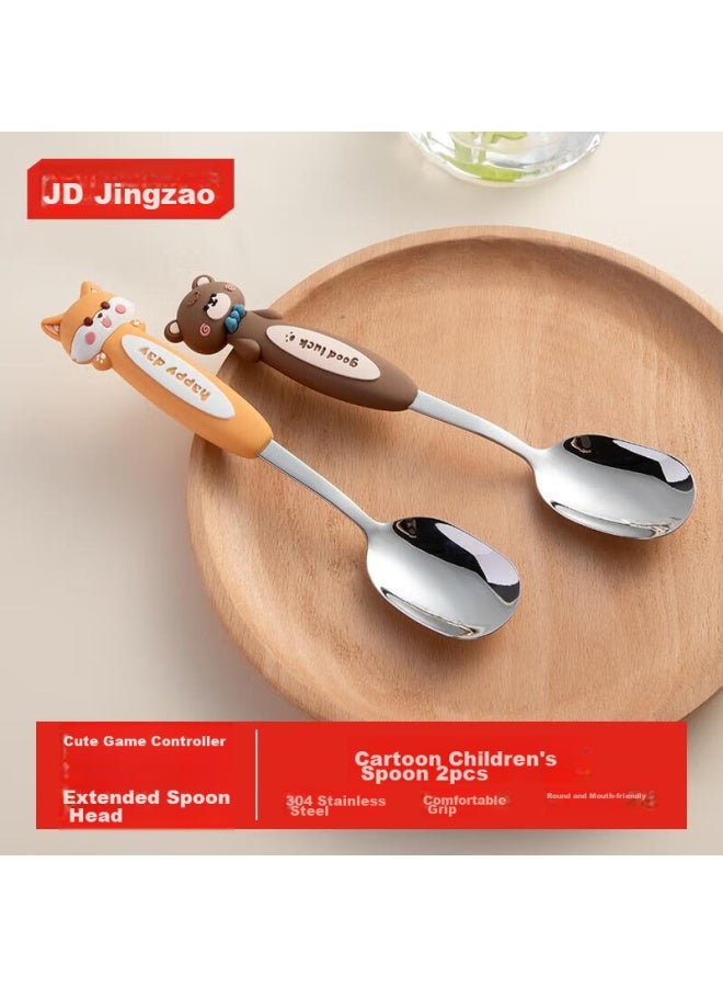 JD.com Jingdong Jingzao 316 ملعقة ستانلس ستيل كرتونية لطيفة، ملعقة طعام للأطفال، ملعقة طعام للأطفال، ملعقة حساء، ملعقة طعام، ملعقة حساء، مجموعة من قطعتين - Image 1