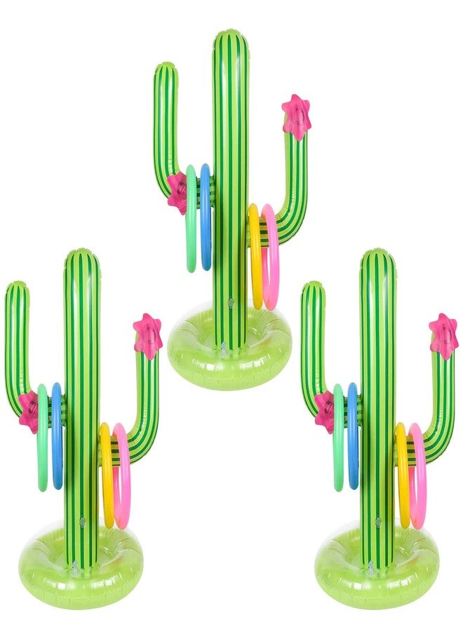 EVERMARKET 3 Pack Inflatable Cactus Ring Toss Game Sets,Cactus Pool Game Toys Target Toss Floating Swimming Summer Game Toys for Mexican Fiesta Party Accessories Hawaiian Pool Beach Party Decoration Supplies - Image 1
