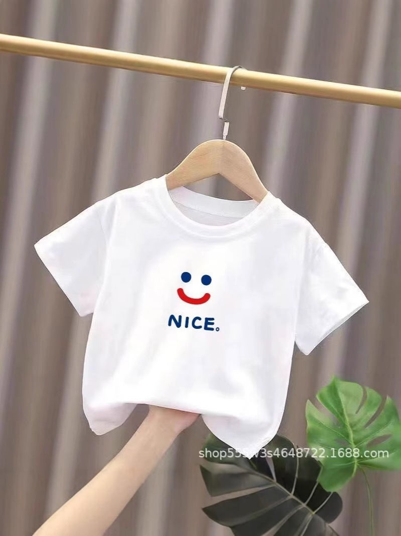 Pure Cotton White Short-Sleeved T-Shirt For Boys And Girls, Summer Thin Printed Bottoming Shirt, Versatile Children'S Clothing Top - Image 4