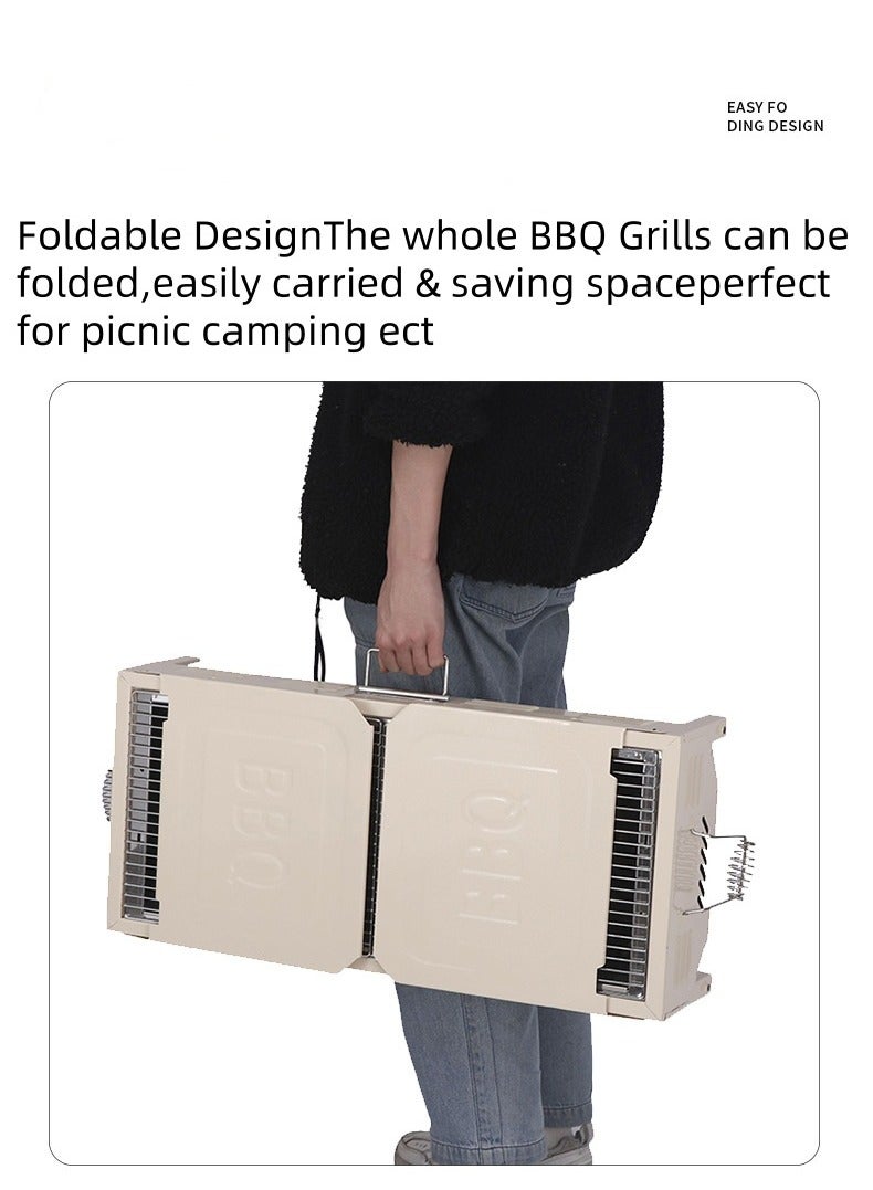 Portable Charcoal Grill BBQ,Outdoor Stainless Steel Barbecue Grill,Folding Portable Go-Anywhere Charcoal Grill for Cooking,Camping,Hiking,Picnic Patio Backyard Large. (White)  - Image 5