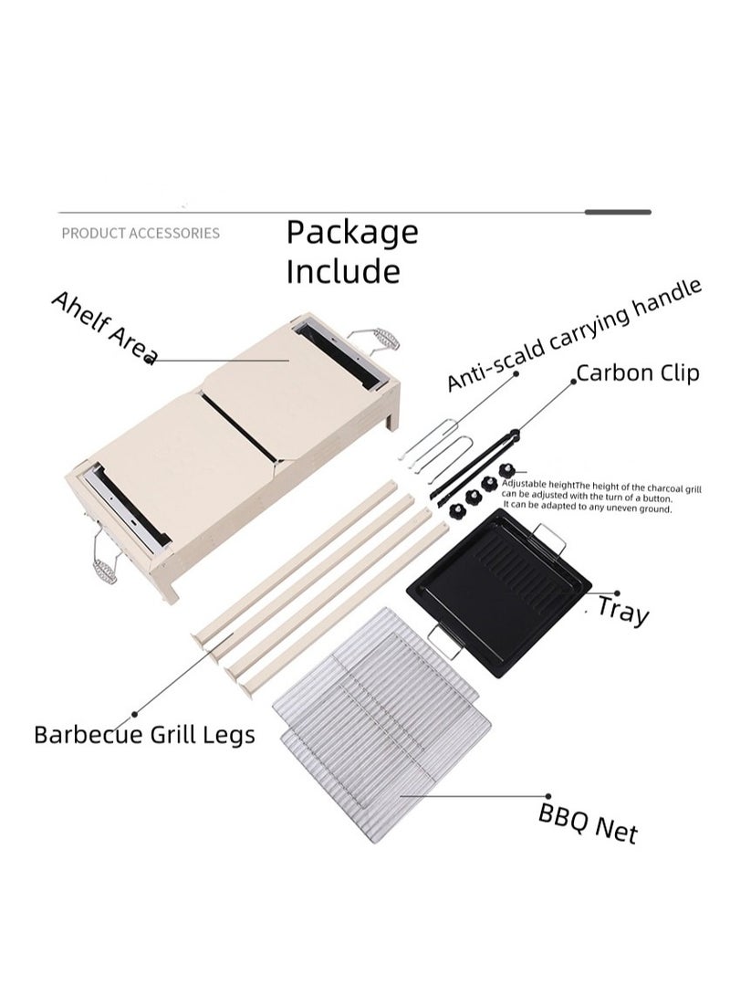 Portable Charcoal Grill BBQ,Outdoor Stainless Steel Barbecue Grill,Folding Portable Go-Anywhere Charcoal Grill for Cooking,Camping,Hiking,Picnic Patio Backyard Large. (White)  - Image 3