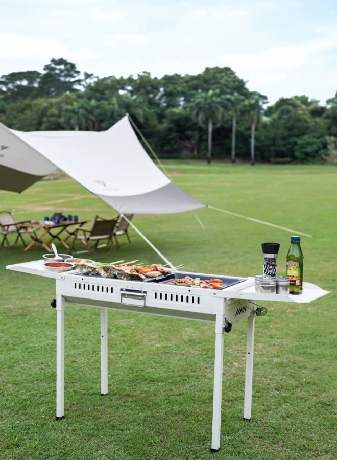 Portable Charcoal Grill BBQ,Outdoor Stainless Steel Barbecue Grill,Folding Portable Go-Anywhere Charcoal Grill for Cooking,Camping,Hiking,Picnic Patio Backyard Large. (White)  - Image 1