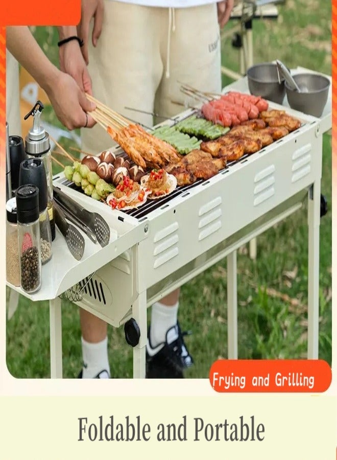 Portable Charcoal Grill BBQ,Outdoor Stainless Steel Barbecue Grill,Folding Portable Go-Anywhere Charcoal Grill for Cooking,Camping,Hiking,Picnic Patio Backyard Large. (White)  - Image 4