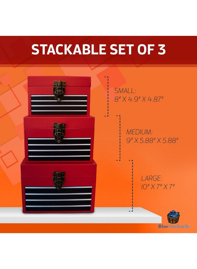 بلو أورتشدس صناديق أدوات من الورق المقوى من Blue Orchards (مجموعة من 3)، هدايا حفلات الأدوات، هدايا حفلات الأدوات، ديكورات غرف الأدوات، حفلات أعياد الميلاد، تغليف هدايا الكريسماس، التخزين أو العرض - Image 2