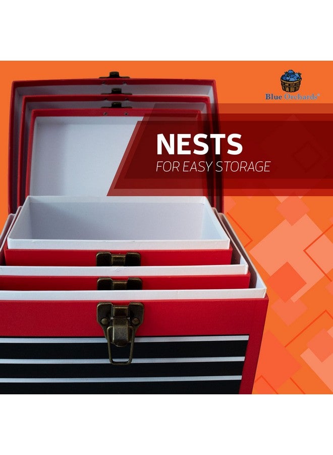 بلو أورتشدس صناديق أدوات من الورق المقوى من Blue Orchards (مجموعة من 3)، هدايا حفلات الأدوات، هدايا حفلات الأدوات، ديكورات غرف الأدوات، حفلات أعياد الميلاد، تغليف هدايا الكريسماس، التخزين أو العرض - Image 4