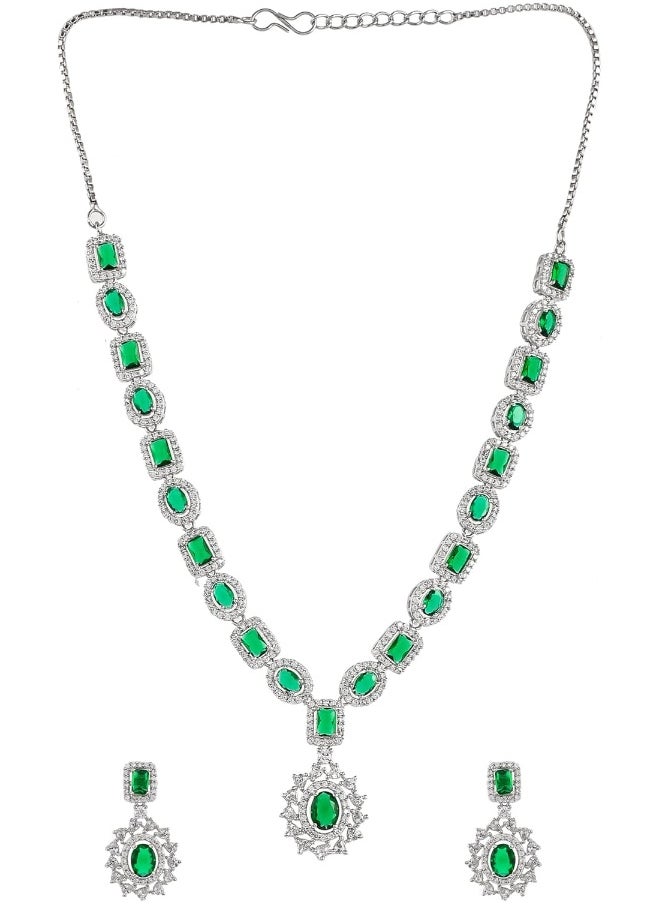 Sparkling Elegance Green and White CZ Brass Silver Plated Jewellery Set - pzsku/Z28DA151F6F3C7626E50FZ/45/_/1730198354/5251eacf-2d5c-4b71-9c77-beae9ab311d7