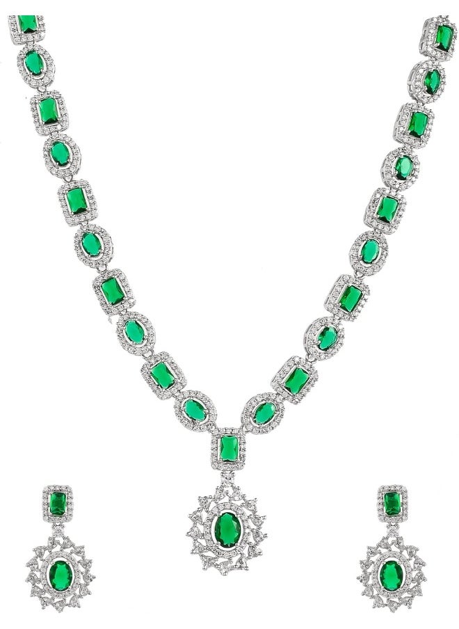 Sparkling Elegance Green and White CZ Brass Silver Plated Jewellery Set - pzsku/Z28DA151F6F3C7626E50FZ/45/_/1730198355/179bea9e-de8f-4e67-9fc2-ec8f3b773734