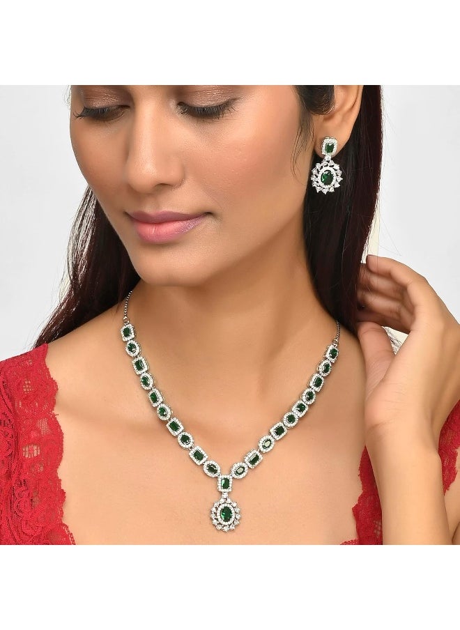 Sparkling Elegance Green and White CZ Brass Silver Plated Jewellery Set - pzsku/Z28DA151F6F3C7626E50FZ/45/_/1730198356/7448b54e-7635-4465-803f-01a2d1311039