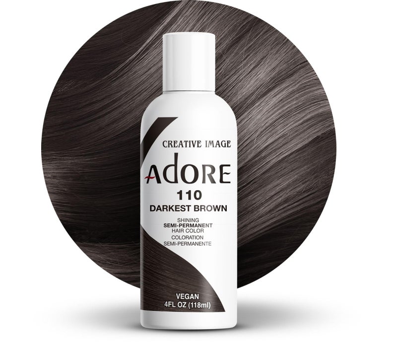Adore Semi Permanent Hair Color (110 Darkest Brown) | Vegan & Cruelty-Free Brown Hair Dye | No Ammonia, No Peroxide, No Alcohol | 4 Fl Oz - Image 1