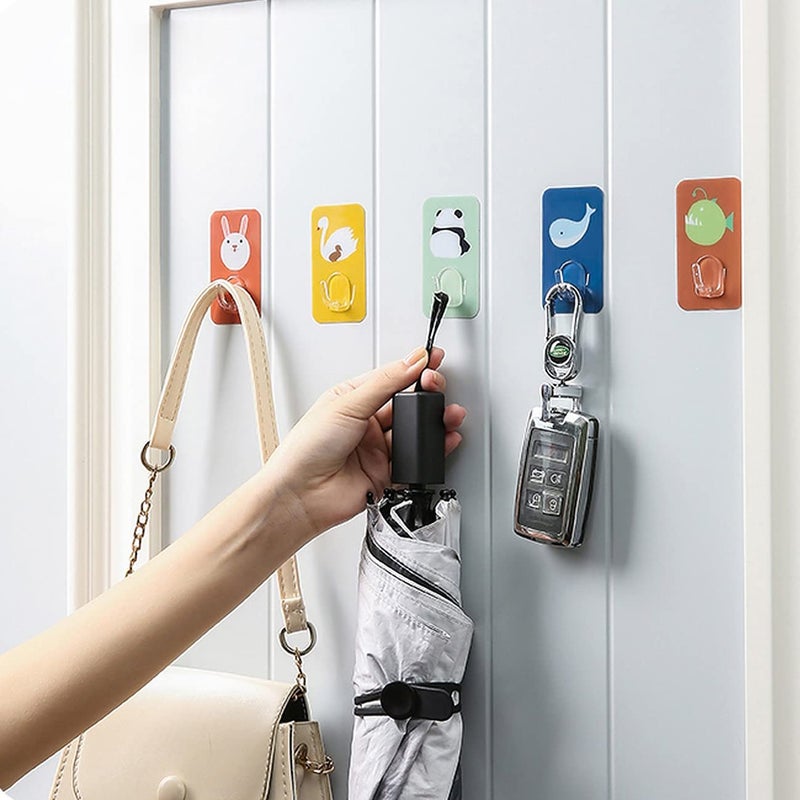 wolpin wolpin Self Adhesive Wall Hooks Waterproof Adhesive Sticky Cartoon Hooks Hanging Capacity 2 KG Max Multipurpose Home Storage Colorful Hook Pack of 5 Pcs MetalPolyvinyl Chloride  - Image 2