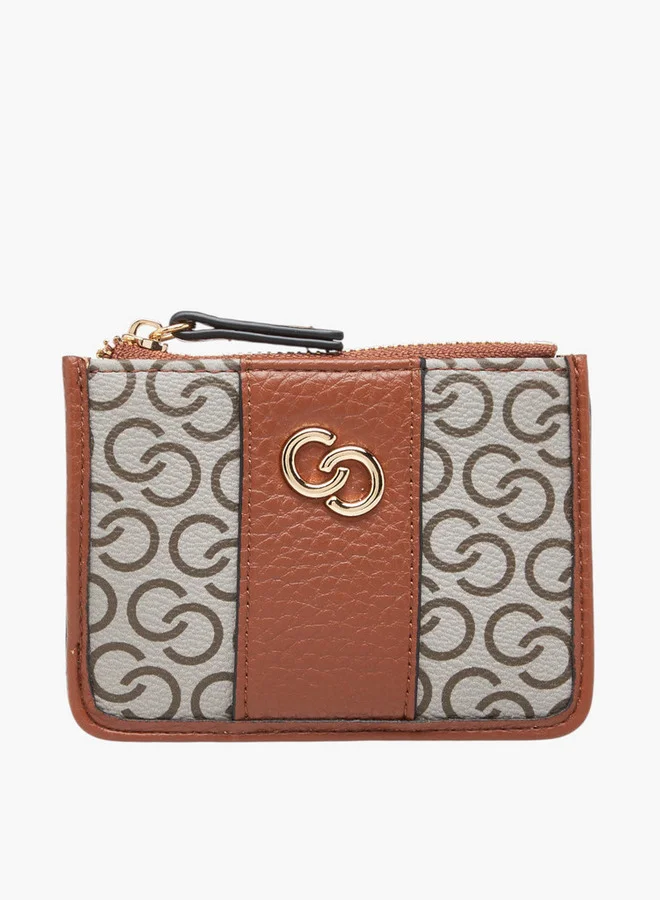 سيليست Monogram Print Wallet with Zip Closure
