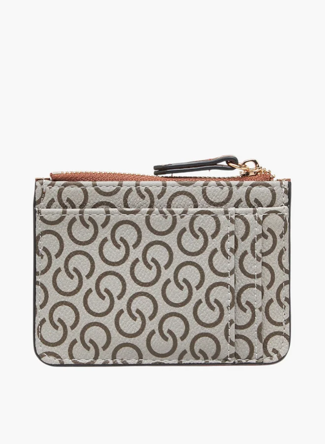 سيليست Monogram Print Wallet with Zip Closure