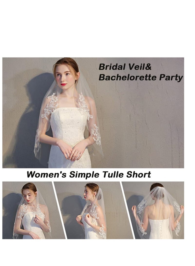 SYOSI طرحة زفاف بطول الورك من التول مع كريستالات وتطريزات دانتيل - Image 5